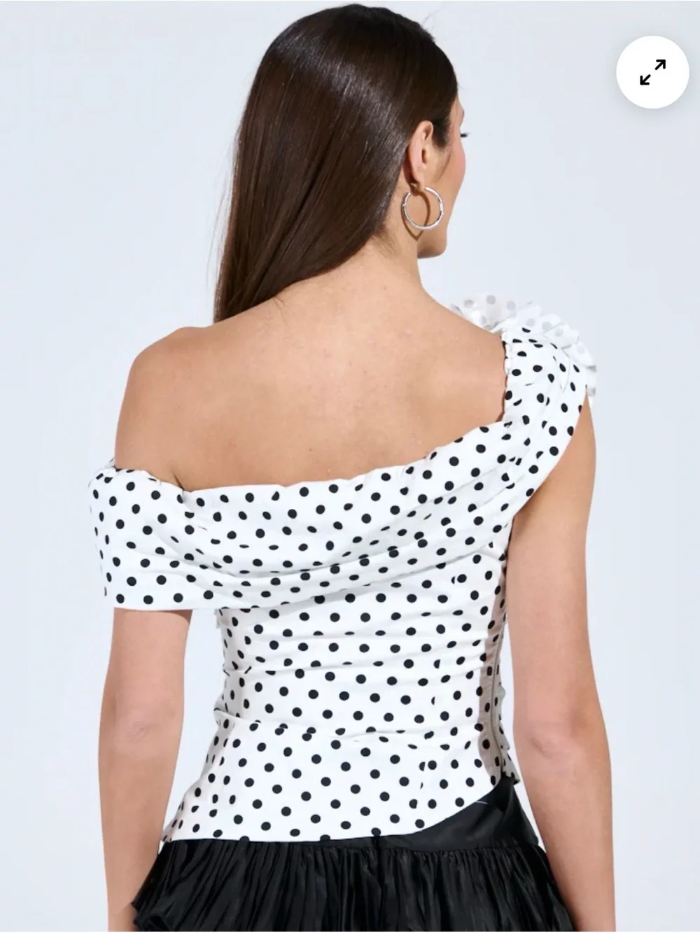 Polka Dot One-Shoulder Floral Accent top- White/Black